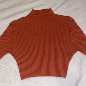 Ribbed Cropped Mock Neck Sweater